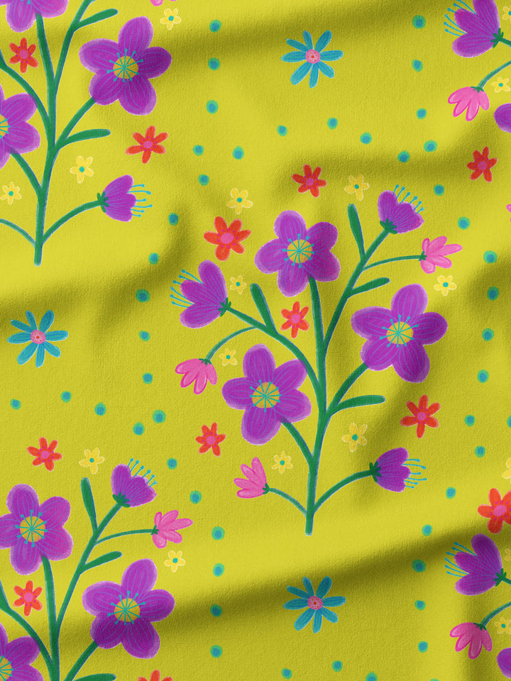 J&amp;J French Terry Desert Flowers senf extrabreit