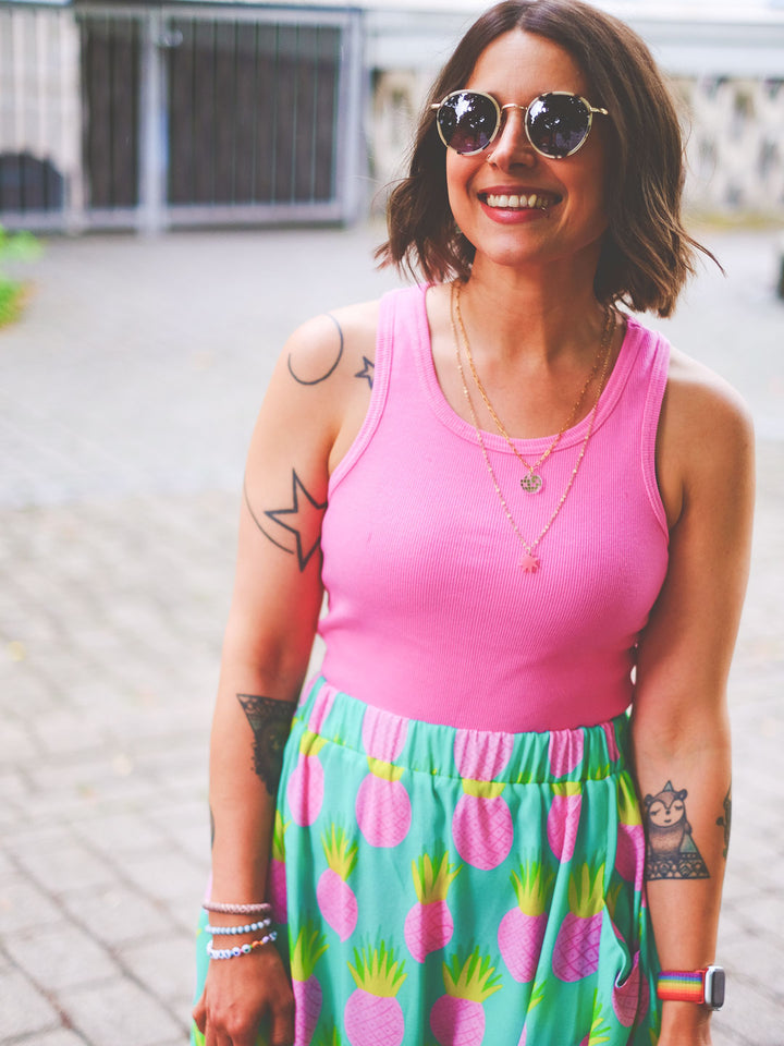 J&amp;J Rippjersey uni | Bündchen rosa medium