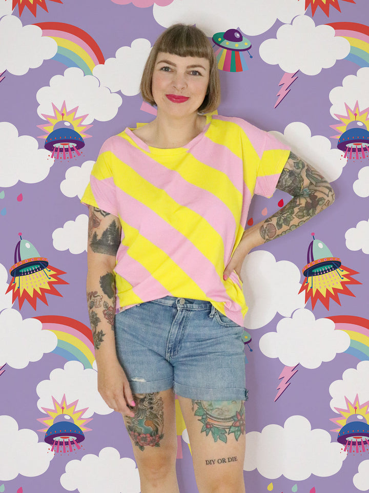 J&amp;J Bio Jersey Diagonalz rosa gelb
