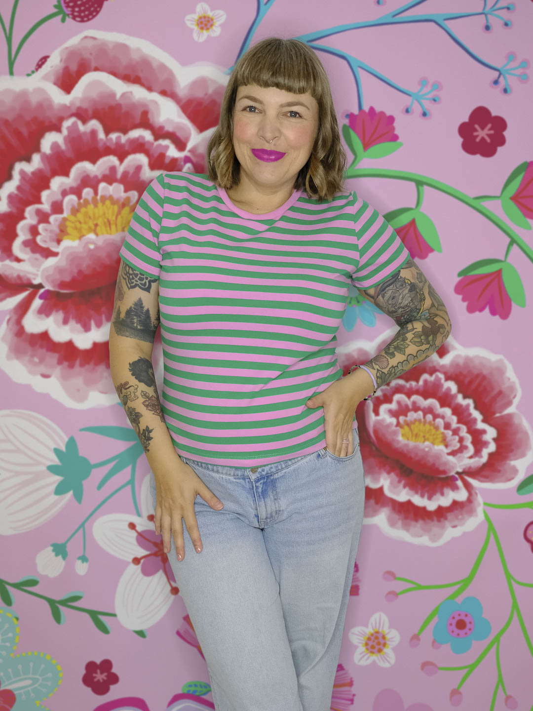 J&amp;J Bio Jersey Ringelz springgreen candy rosa