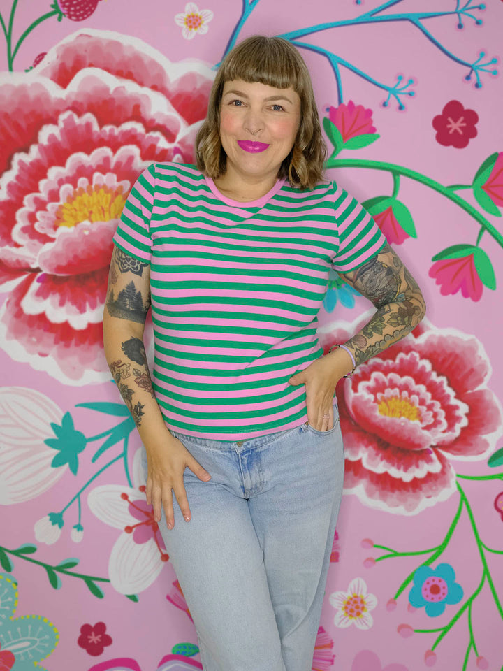 J&amp;J Bio Jersey Ringelz springgreen candy rosa