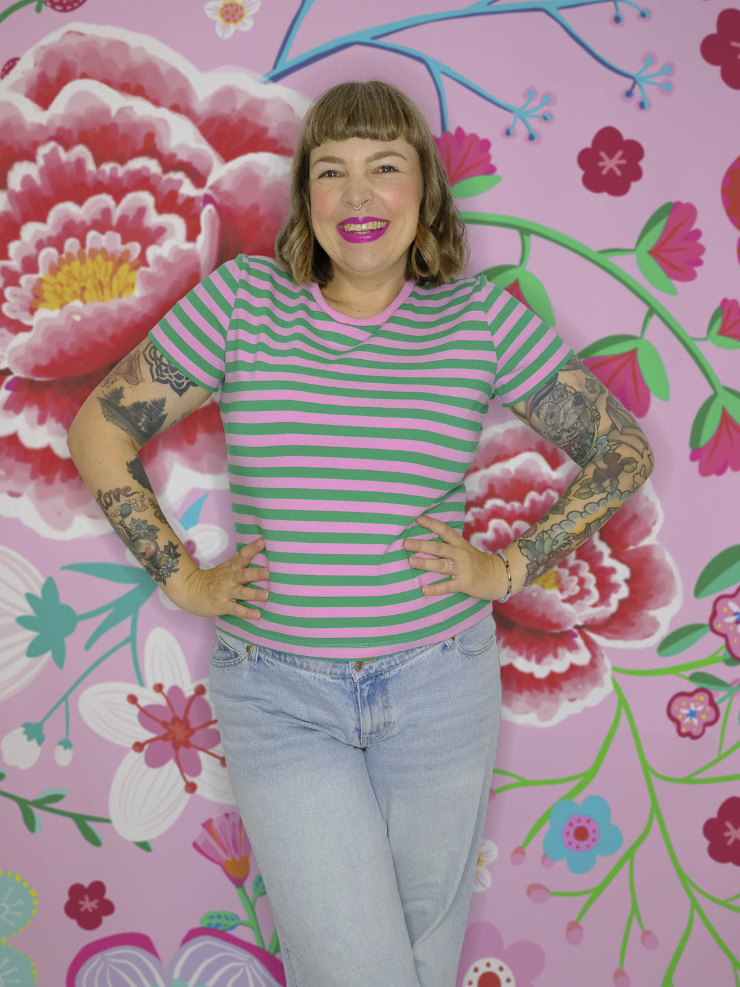 J&amp;J Bio Jersey Ringelz springgreen candy rosa