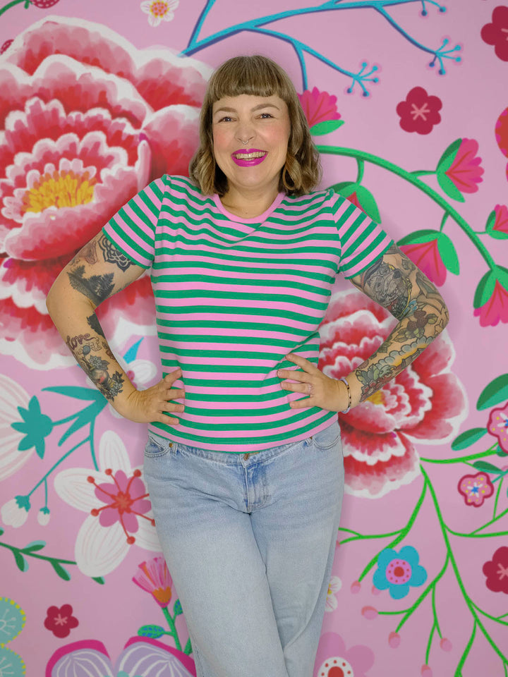 J&amp;J Bio Jersey Ringelz springgreen candy rosa