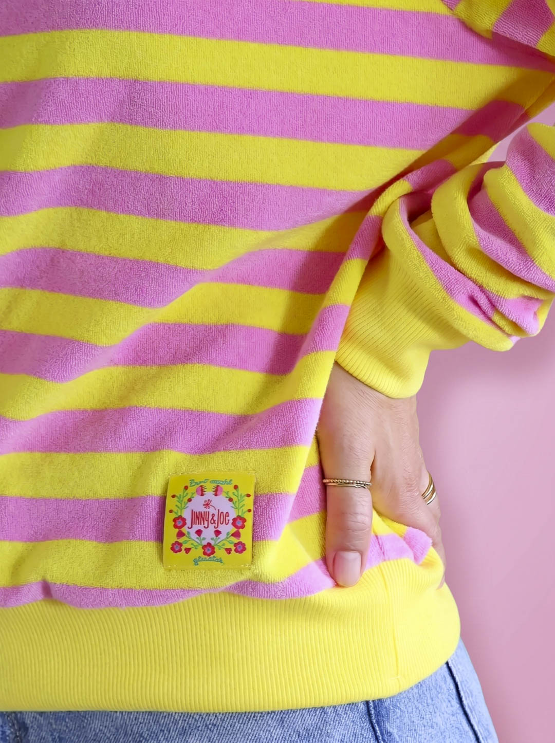 J&amp;J Bio Stretch Frottee Ringelz candy rosa gelb