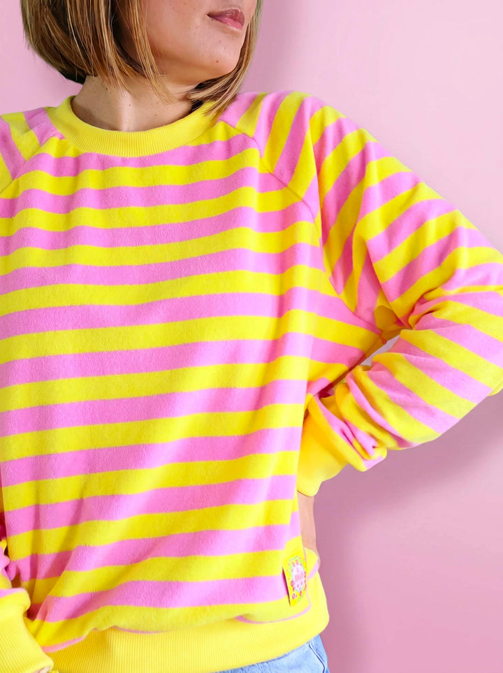 J&amp;J Bio Stretch Frottee Ringelz candy rosa gelb