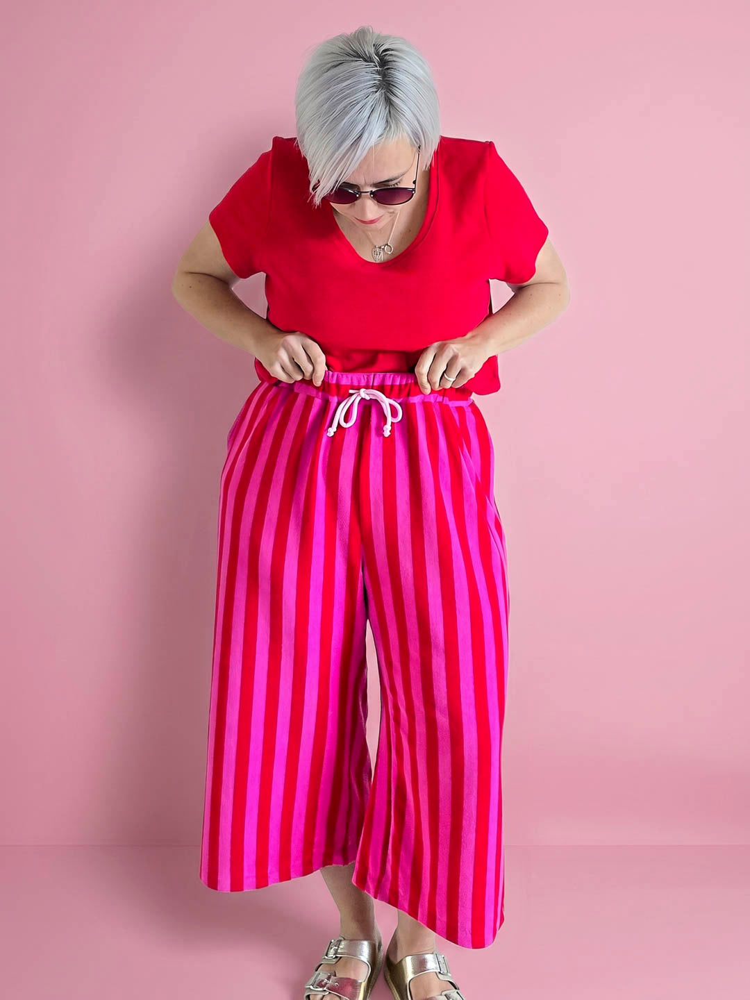 J&amp;J Bio Stretch Frottee Ringelz rot - hot pink