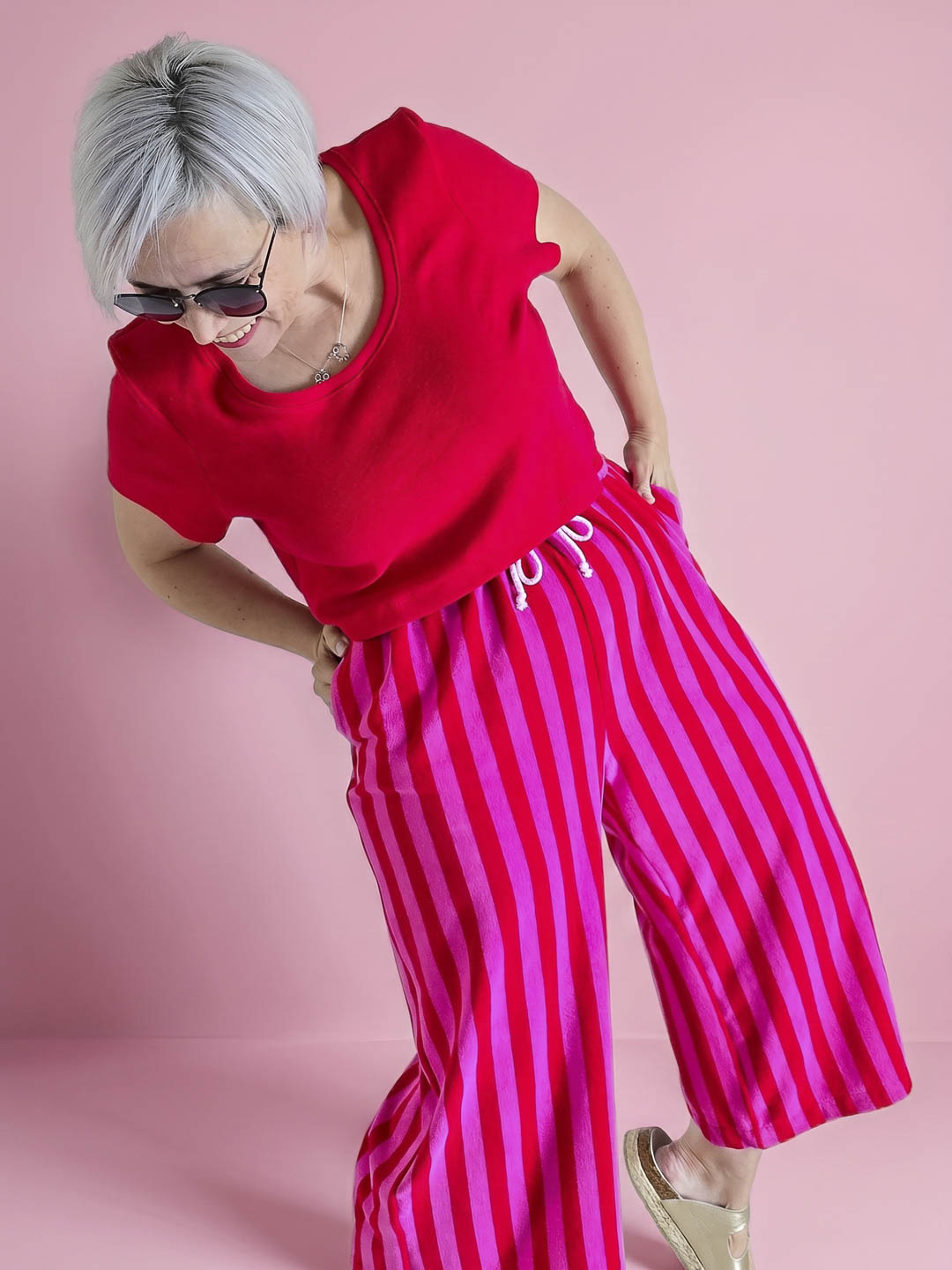 J&amp;J Bio Stretch Frottee Ringelz rot - hot pink