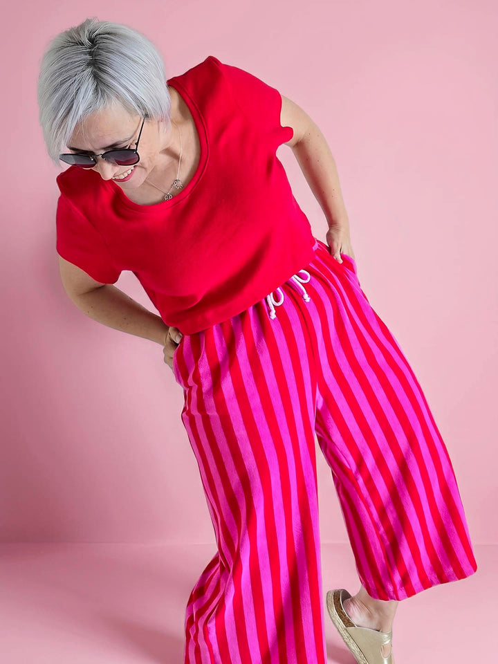 J&amp;J Bio Stretch Frottee Ringelz rot - hot pink