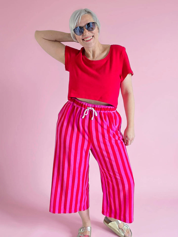 J&amp;J Bio Stretch Frottee Ringelz rot - hot pink