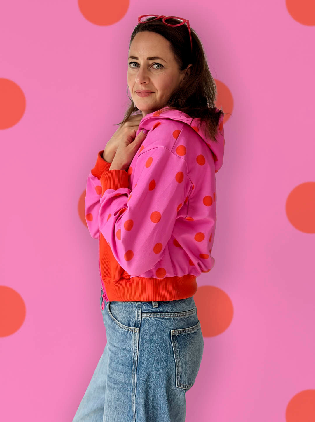 J&amp;J Bio French Terry Dotty hot pink