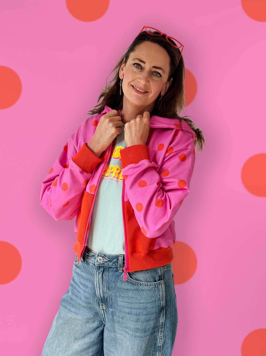 J&amp;J Bio French Terry Dotty hot pink