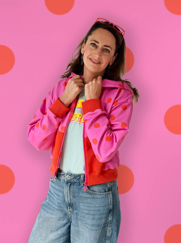 J&amp;J Bio French Terry Dotty hot pink