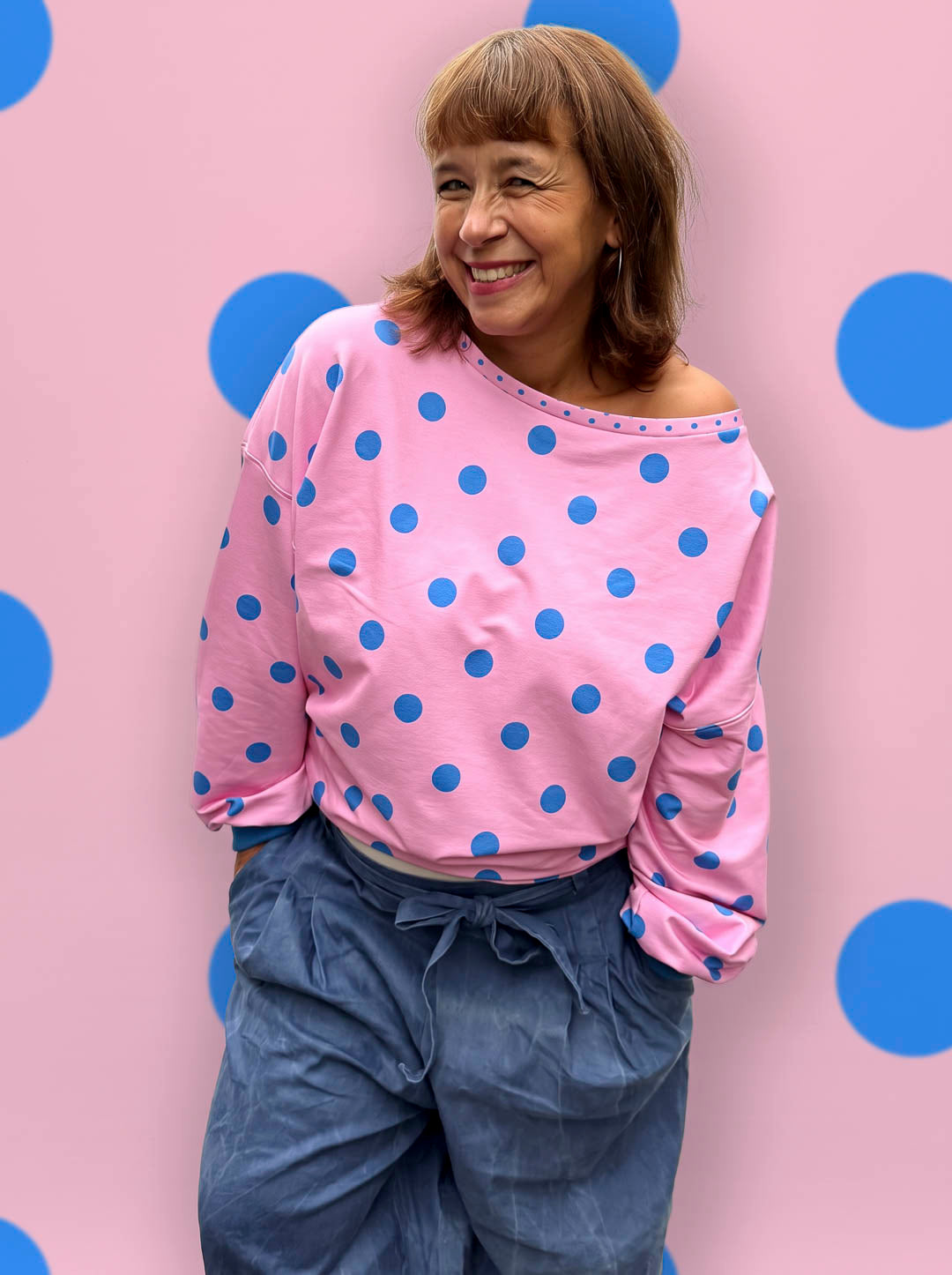 J&amp;J Bio French Terry Dotty candy rosa