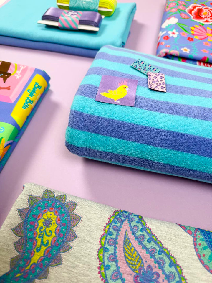 J&amp;J Bio Stretch Frottee Ringelz blueberry helltürkis