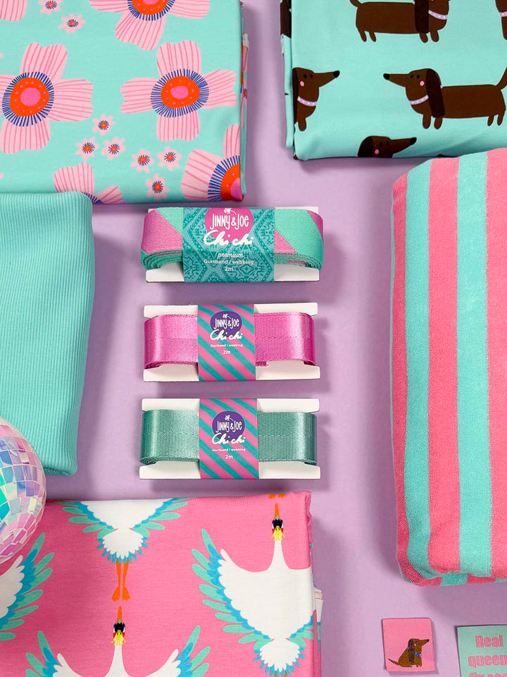 J&amp;J Bio Stretch Frottee Ringelz flamingo - mint