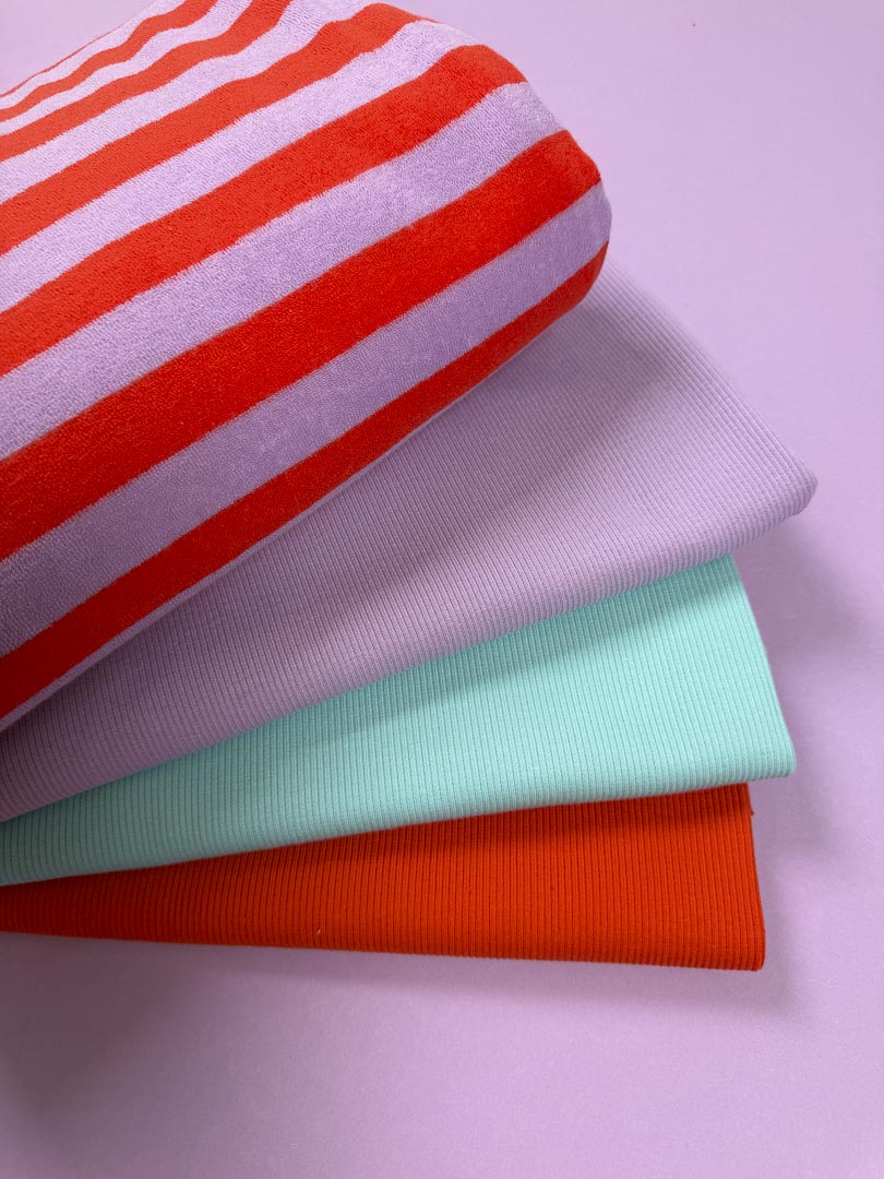 J&amp;J Bio Stretch Frottee Ringelz flieder blutorange