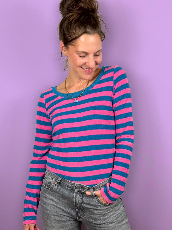 J&amp;J Bio Stretch Frottee Ringelz hellpetrol pink