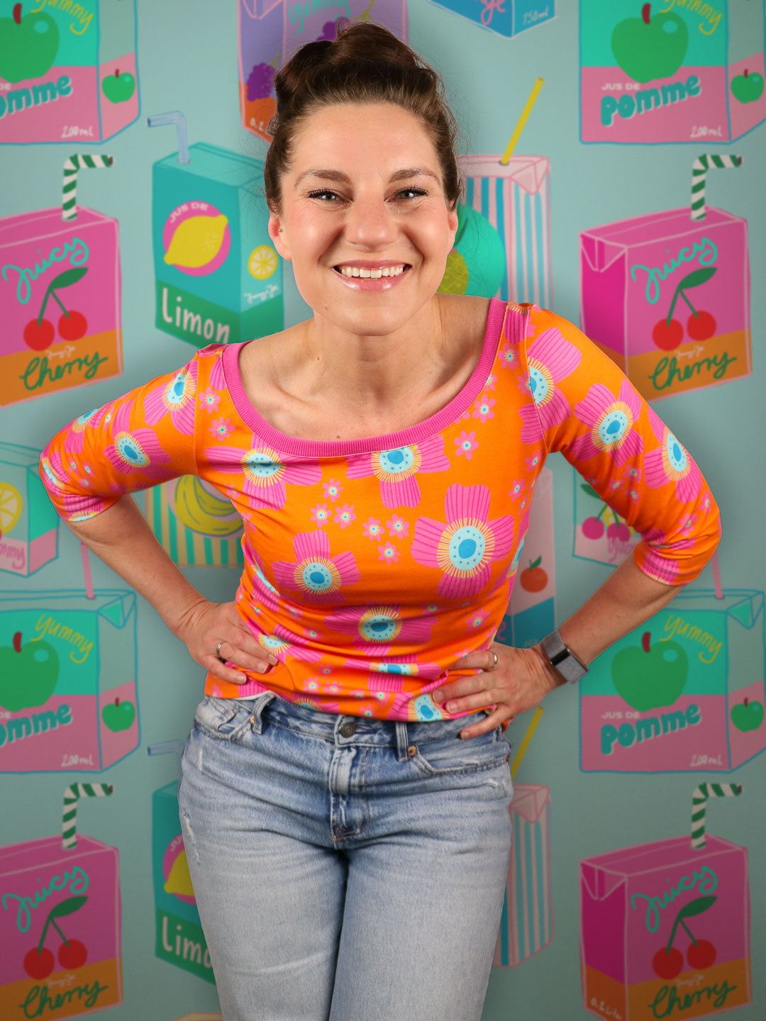 J&amp;J Bio Jersey Floral Pop orange