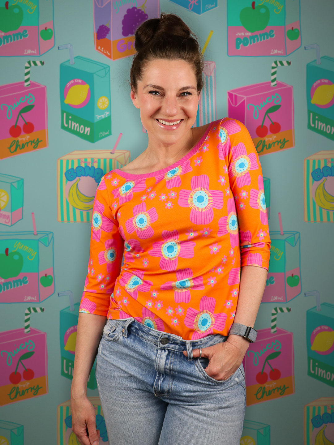 J&amp;J Bio Jersey Floral Pop orange