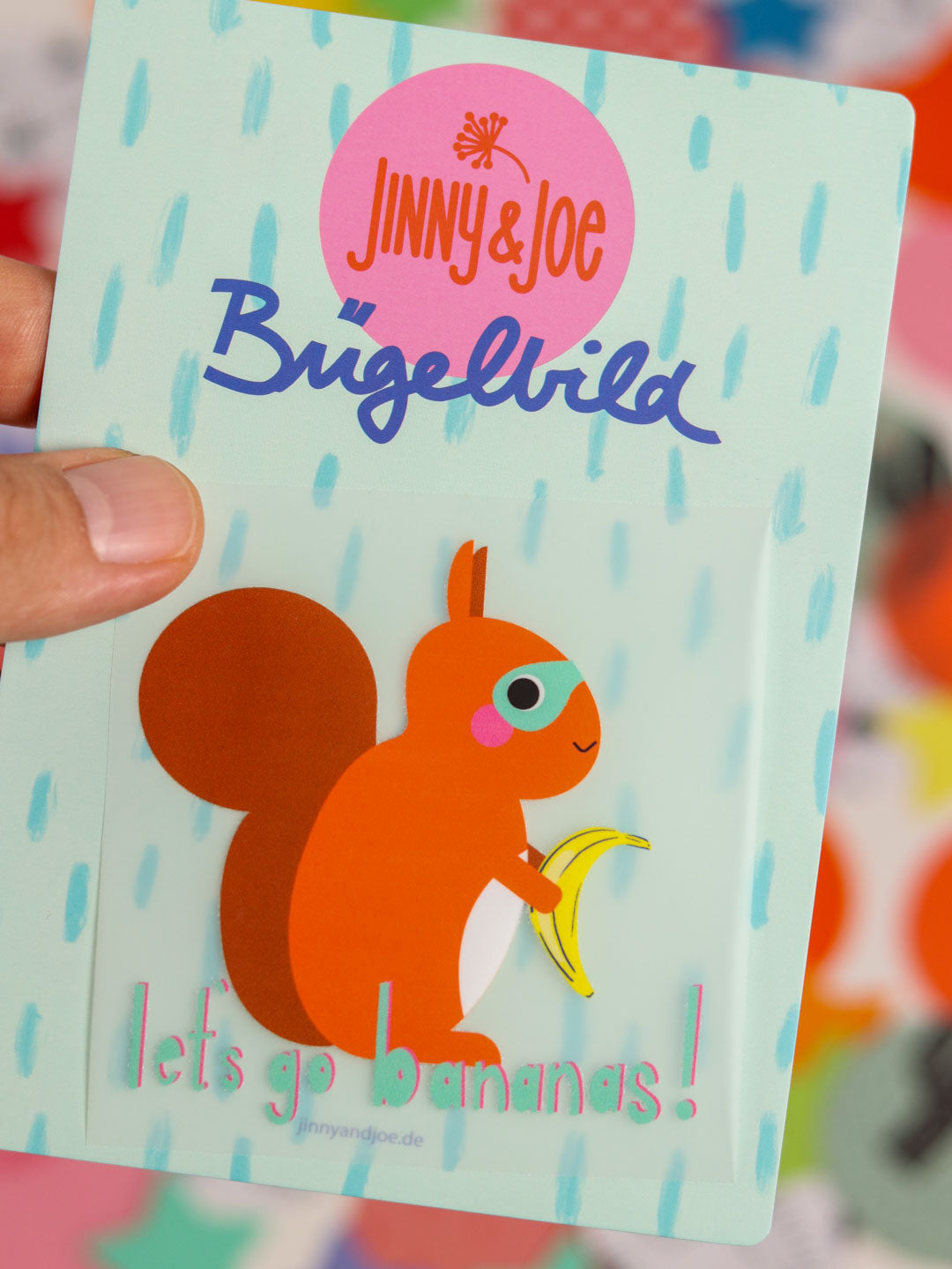 J&amp;J Bügelbild Squirrel goes Banana.