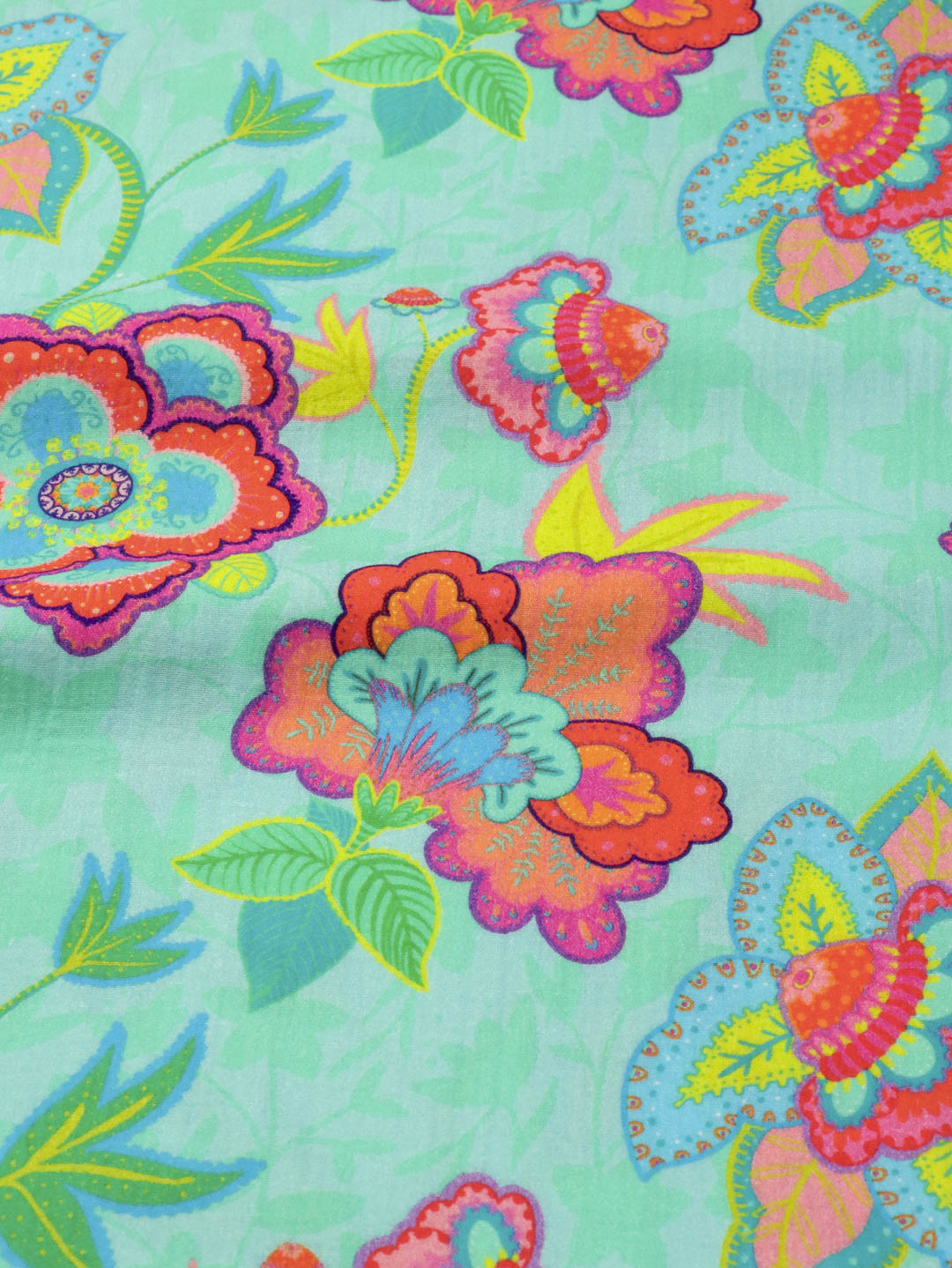 J&amp;J Musselin Fabulous Flowers aqua