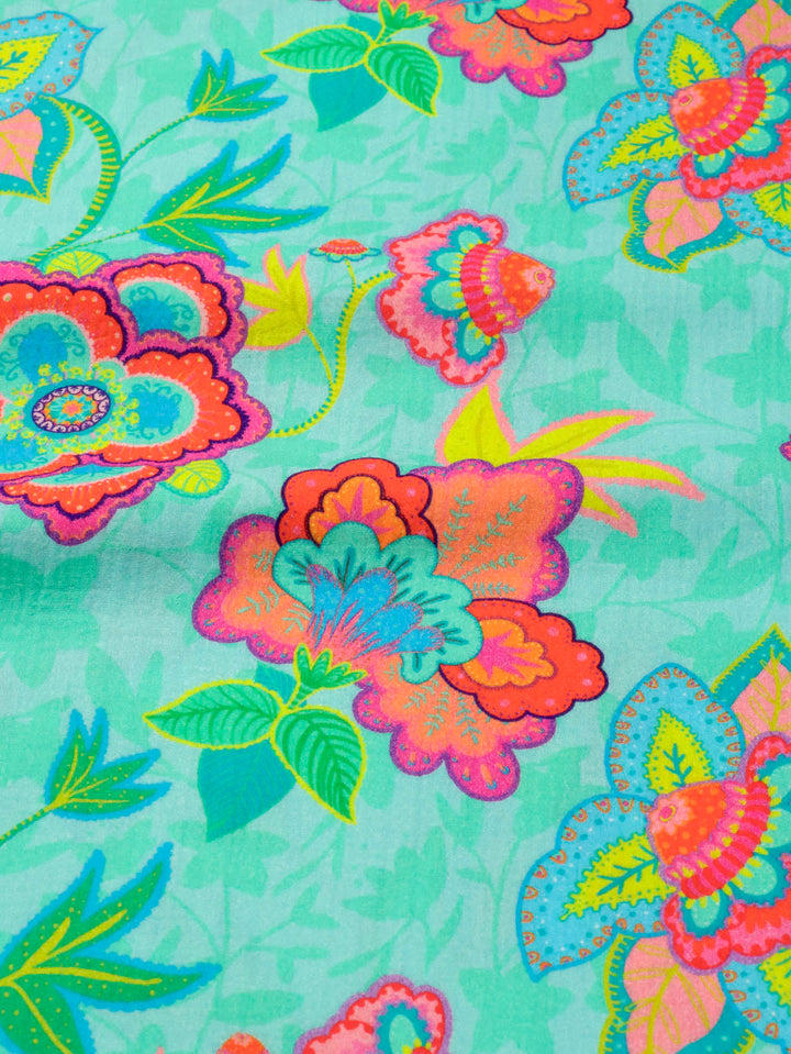 J&amp;J Musselin Fabulous Flowers aqua