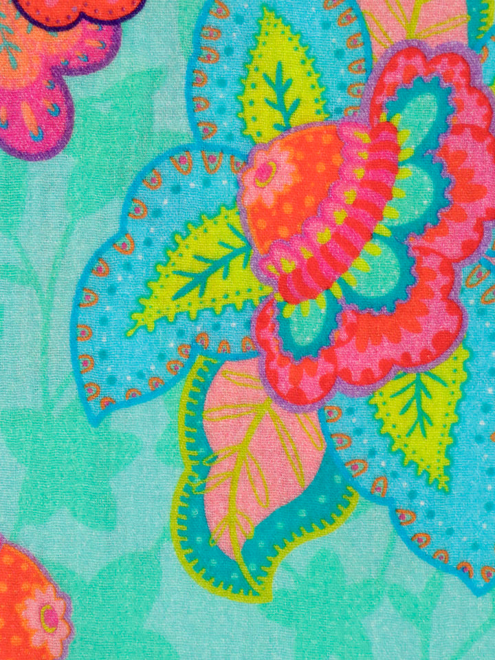 J&amp;J Musselin Fabulous Flowers aqua