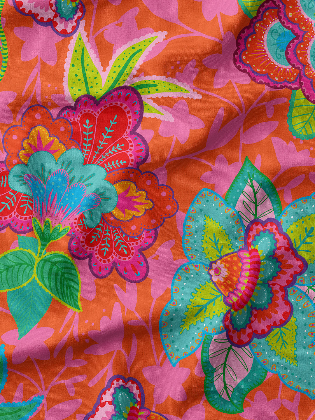 J&J Retro-Sommersweat Fabulous Flowers orange pink extrabreit