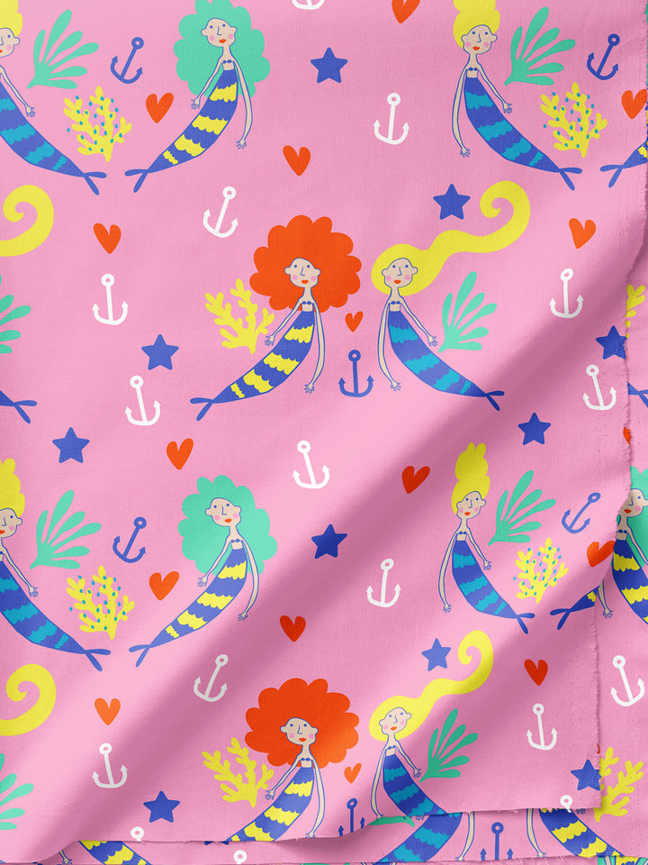 J&amp;J Popeline Rather be Mermaid rosa