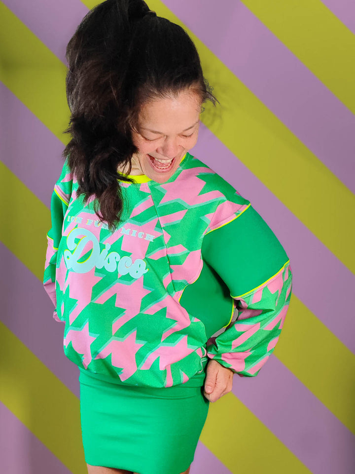 J&amp;J Kuschelsweat Big Rooster Kick grün rosa extrabreit