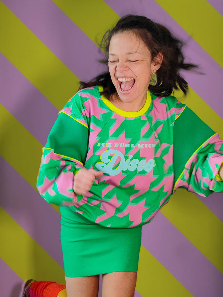 J&amp;J Kuschelsweat Big Rooster Kick grün rosa extrabreit