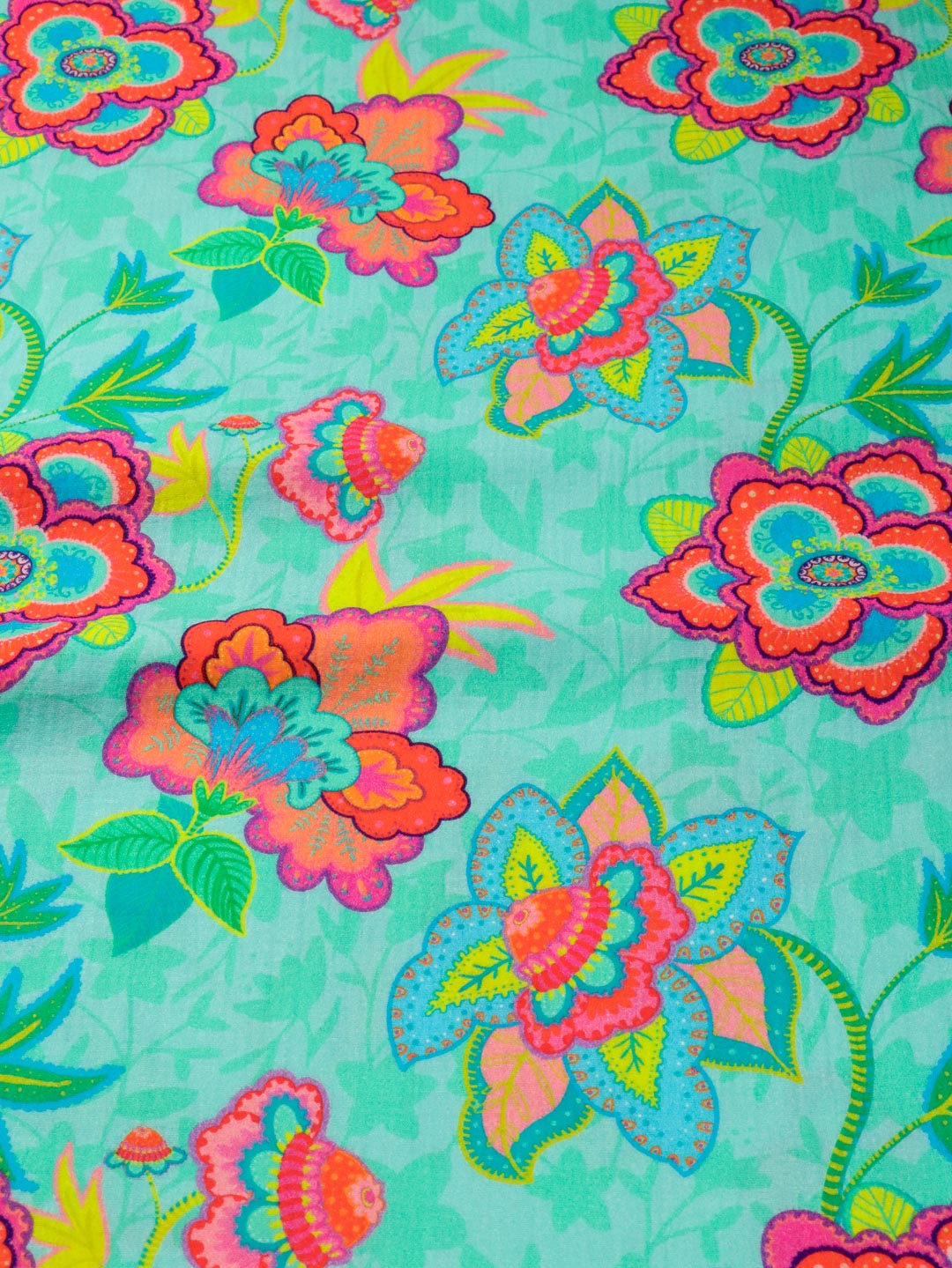 J&J Musselin Fabulous Flowers aqua