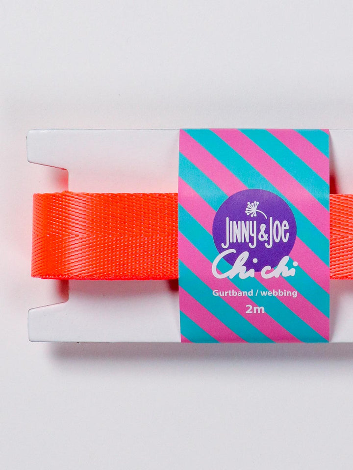 J&amp;J Gurtband Shiny fishbone 25mm neon orange