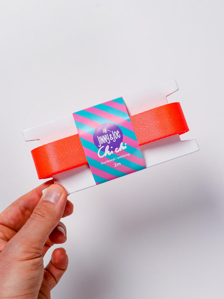 J&amp;J Gurtband Shiny fishbone 25mm neon orange