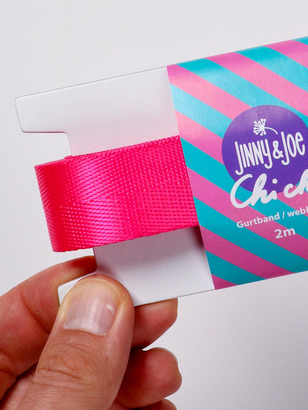 J&amp;J Gurtband Shiny fishbone 25mm neon pink