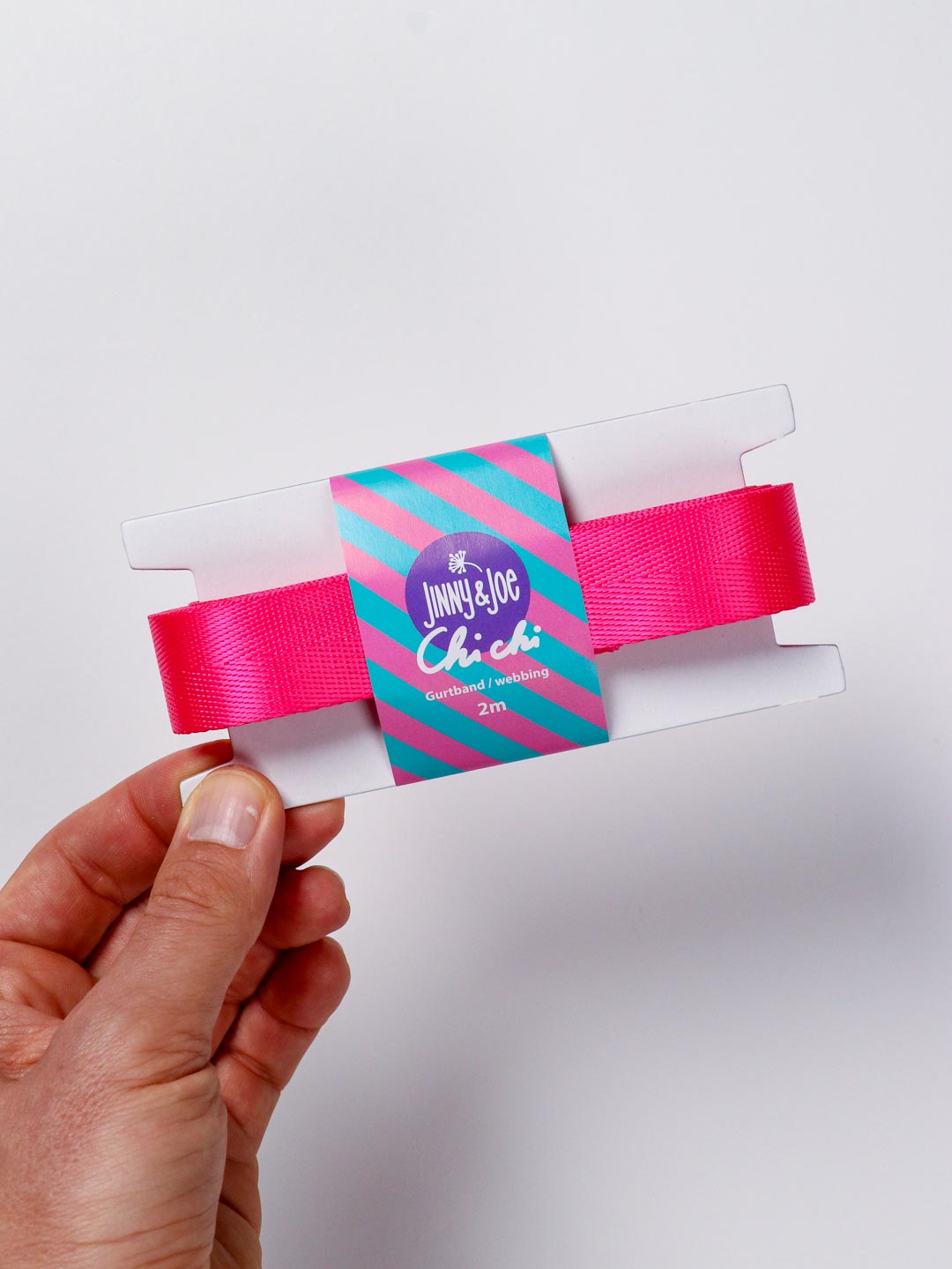J&amp;J Gurtband Shiny fishbone 25mm neon pink