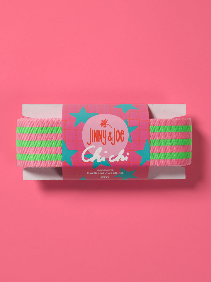 J&amp;J Gurtband Deluxe Doubleface neon grün rosa