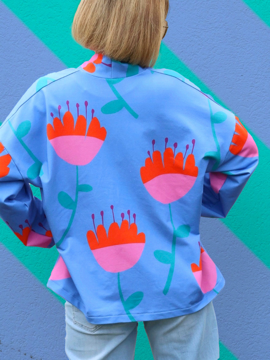 J&amp;J French Terry Big Tulips sky extra wide