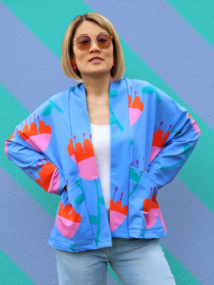 J&amp;J French Terry Big Tulips sky extra wide