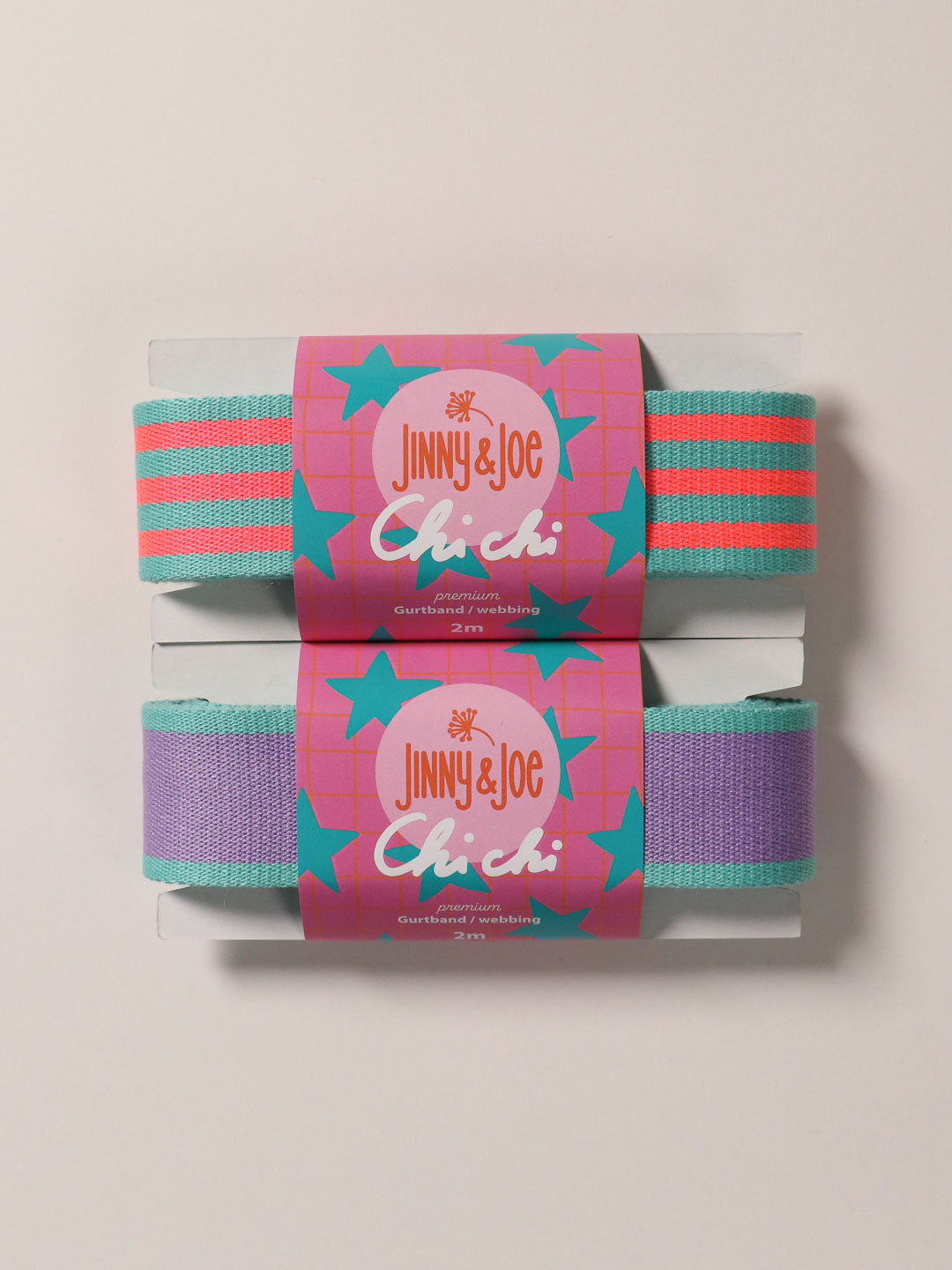 J&amp;J Gurtband Premium 38mm Doubleface aqua neon coral