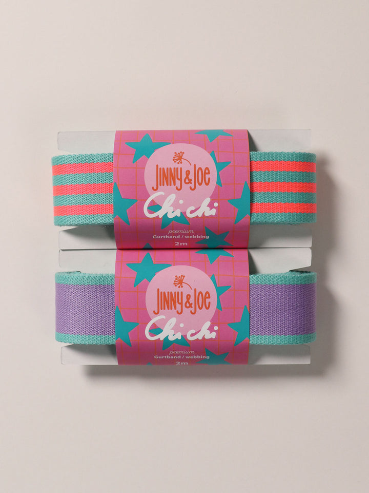J&amp;J Gurtband Premium 38mm Doubleface aqua neon coral