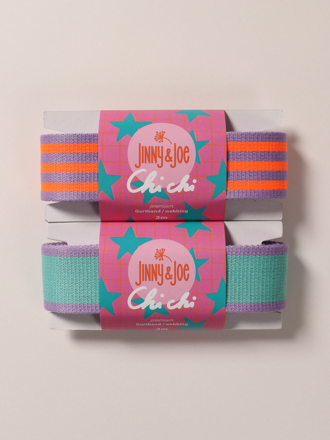 J&amp;J Gurtband Premium 38mm Doubleface lilac neon orange