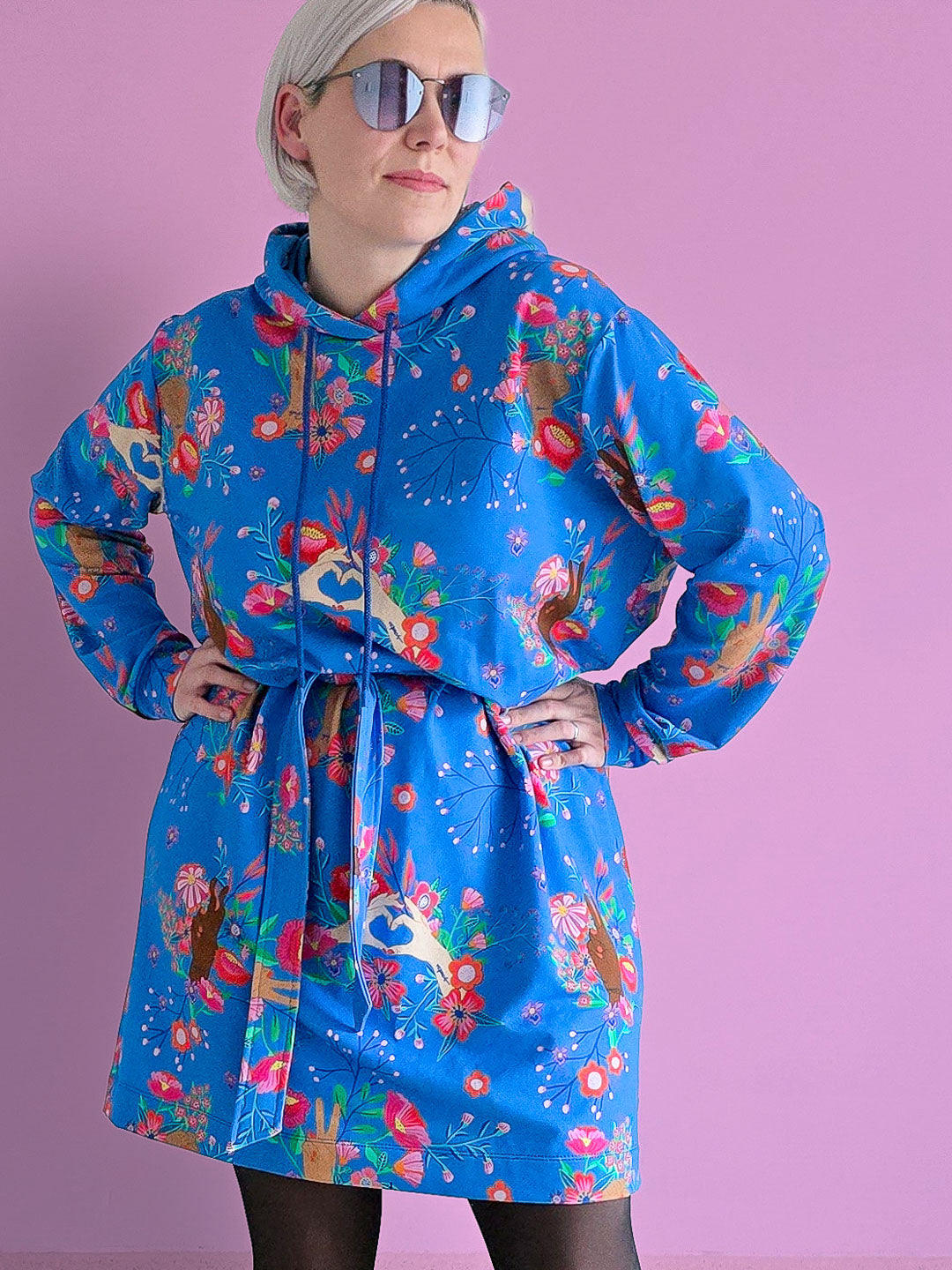 J&amp;J French Terry little Sisterhood blau extrabreit