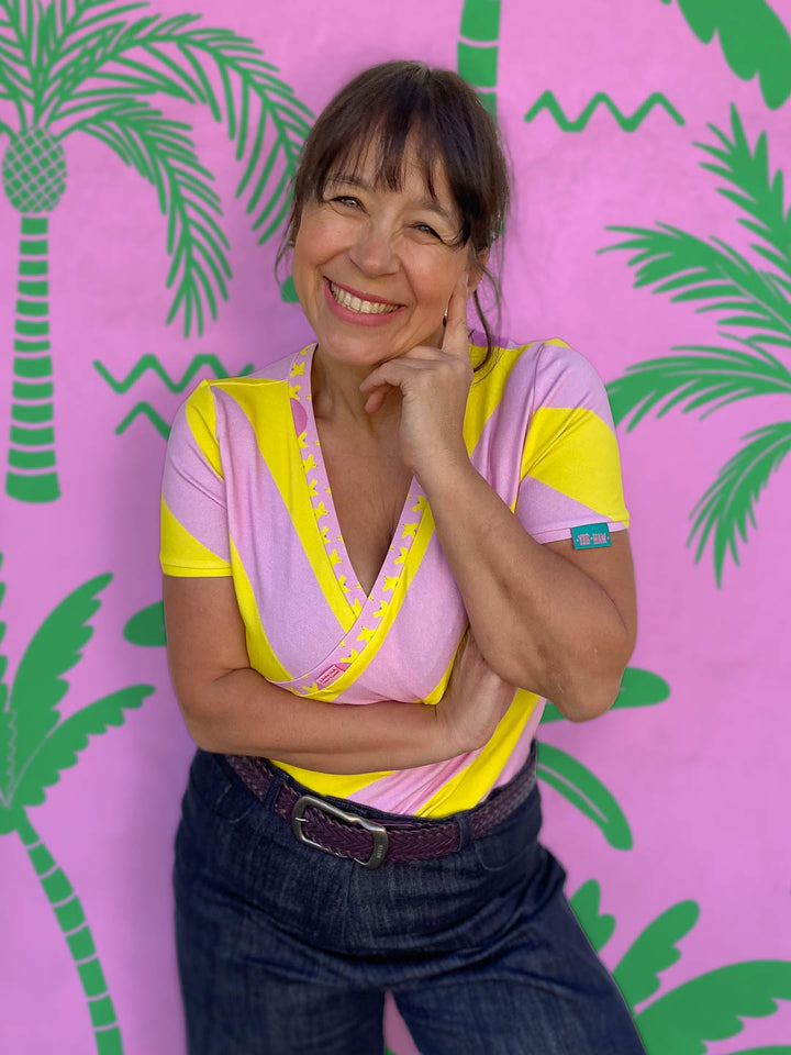 J&amp;J Bio Jersey Diagonalz rosa gelb