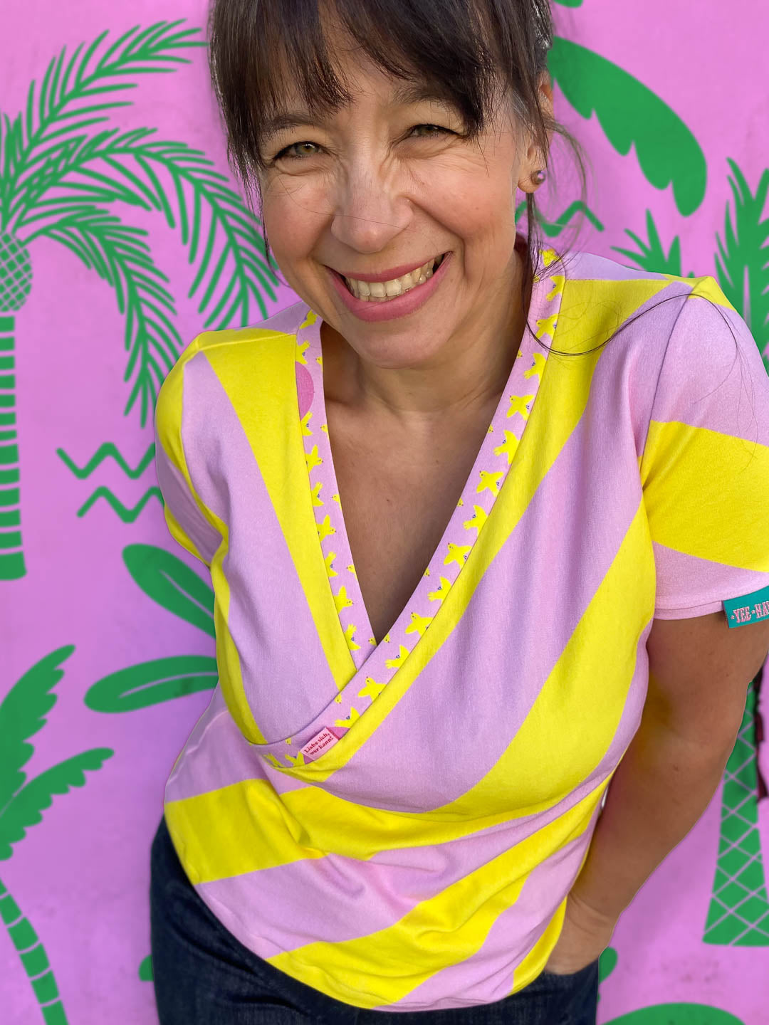 J&amp;J Bio Jersey Diagonalz rosa gelb