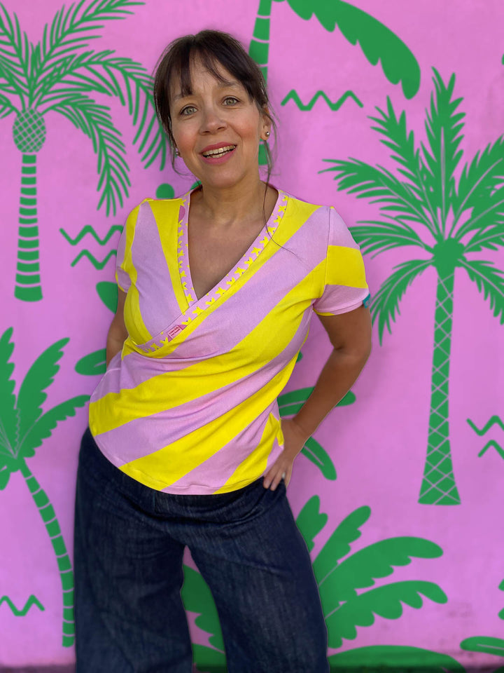 J&amp;J Bio Jersey Diagonalz rosa gelb