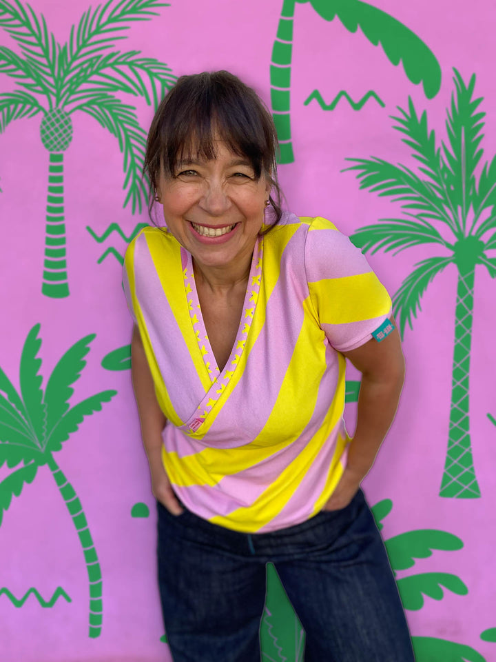 J&amp;J Bio Jersey Diagonalz rosa gelb