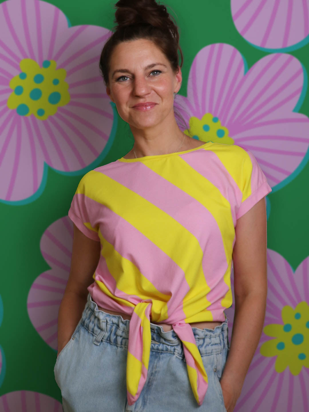 J&amp;J Bio Jersey Diagonalz rosa gelb
