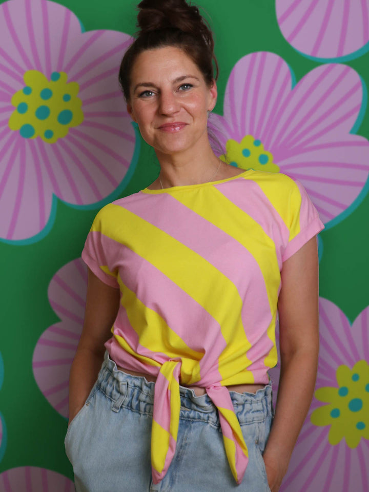 J&amp;J Bio Jersey Diagonalz rosa gelb