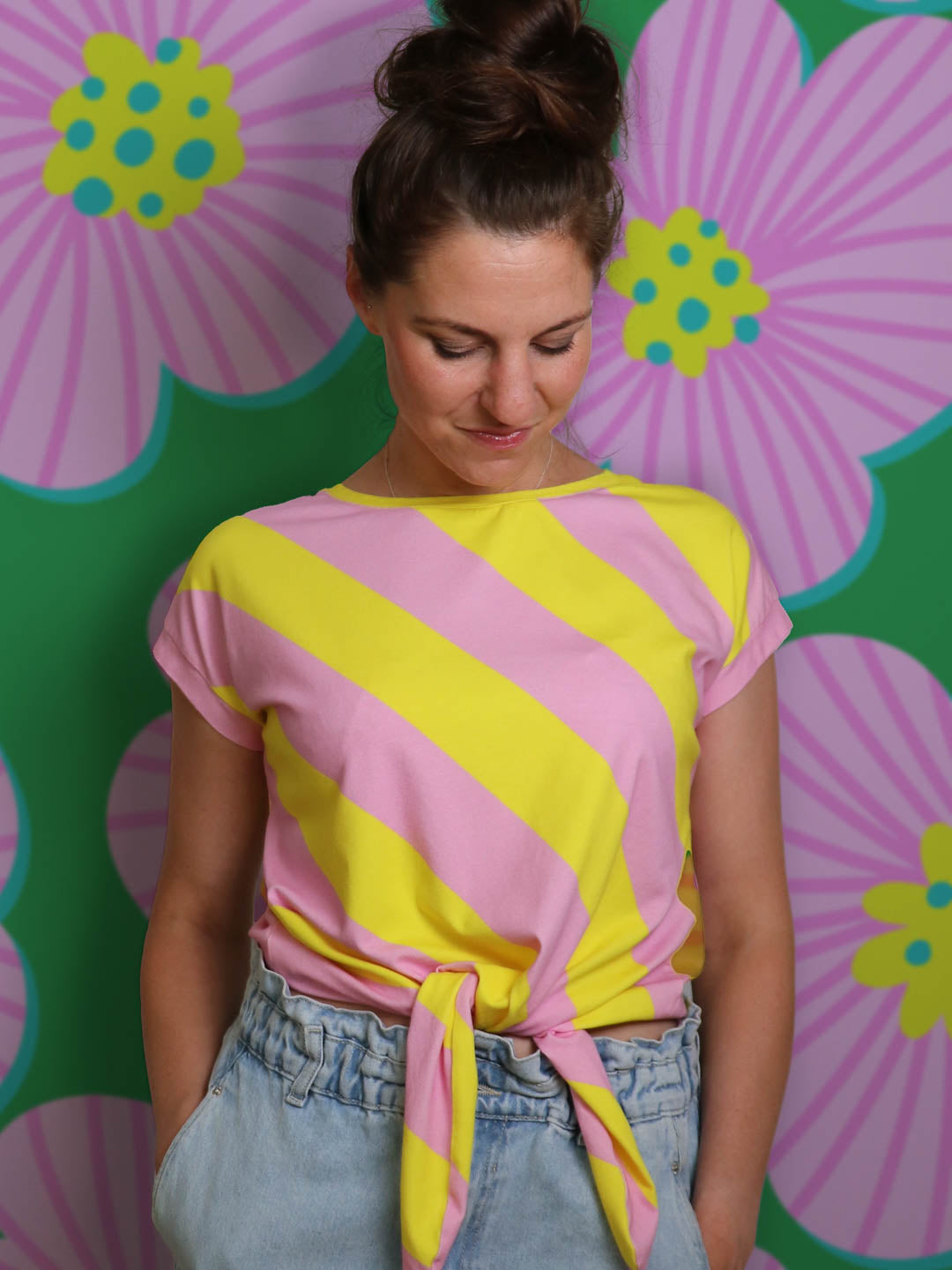 J&amp;J Bio Jersey Diagonalz rosa gelb